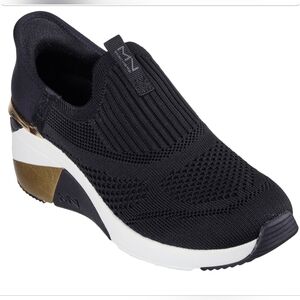 Skechers Black and Gold Slip-On Sneakers with Chunky Sole